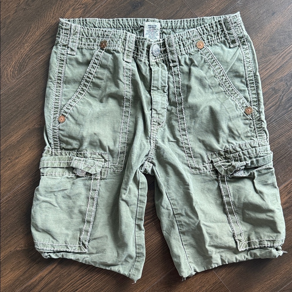 True Religion Olive Green Cargo Shorts
